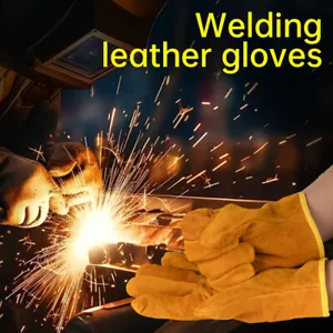 WELDING GLOVES GAUNTLET PAIR LEATHER STOVE BURNER FIRE HEAT RESISTANT HEAVY DUTY - Picture 1 of 11