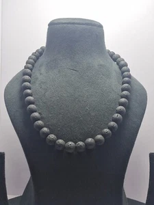 Sin Tratar Negro Lava Gema Redondo 12MM Cuentas 925 Plata 26" Hilos Collar - Imagen 1 de 7