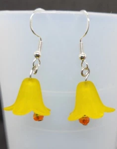 Lucite Yellow Earrings Floral Vintage Style Fairycore Boho Silver 925 Hooks - Picture 1 of 2