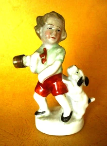 ANTIQUE c.1900 EDWARDIAN BOY & DOG PORCELAIN PIE BIRD - GERMANY - Picture 1 of 5