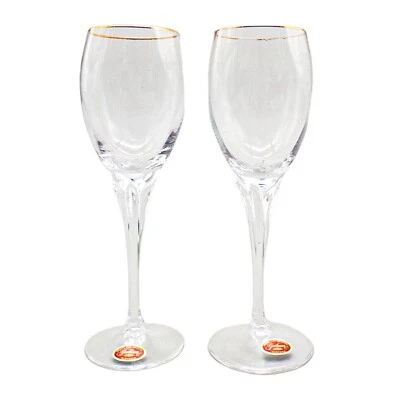 Gorham Crystal Andante Gold  Trim Wine Glass 7 1/2” High Set Of 2 - Image 1 of 4
