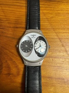 Boy London Silver Tone Black & White Dual Time Quartz Watch New Battery Leather - Picture 1 of 6