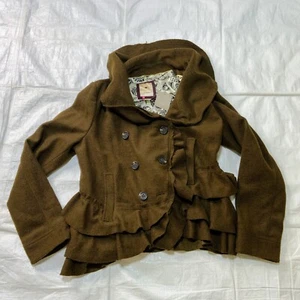 ELEVENSES by ANTHROPOLOGIE Pea Coat Brown Wool Size 14 NEW WITH TAGS - Picture 1 of 10