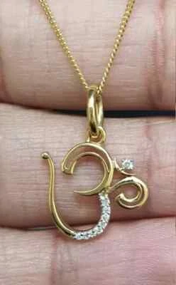 New 1.2Ct Round Cut Lab-Created Diamond Unisex Om Pendant 14K Yellow Gold Plated - Изображение 1 из 4