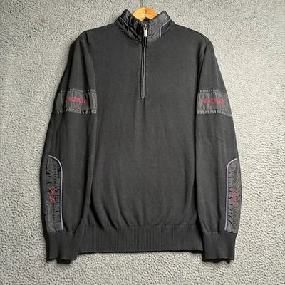 Men's BALMAIN Paris Logo Black 1/4 Zip Sweater Size Medium Quiet Luxury - Image 1 of 4