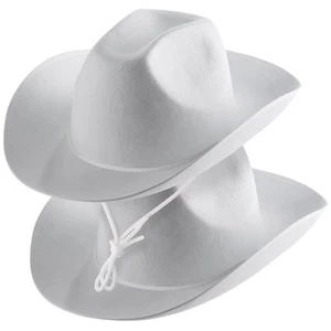 White Felt Cowboy Hats (2-Pack) with Neck Drawstring for Kids' Dress-Up, Cost... - Picture 1 of 8