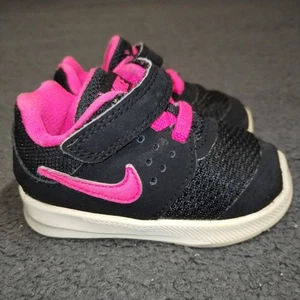Nike Downshifter 7 Trainers Infant 3.5 Black Pink Hook Loop Low Athletic Running - Picture 1 of 15