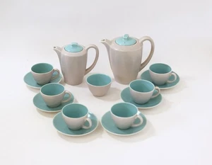 Vintage Poole Pottery Twin Tone Tetera Leche Jarra Tazas Platillos Azúcar Bowl Azul - Imagen 1 de 13