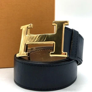 Rare, Popular, Hermes Belt Constance, H Logo, Engraved Leather, Navy - Picture 1 of 10
