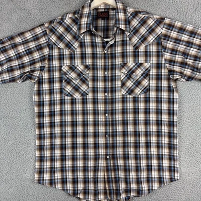 Camisa Vaquera a Presión Plains Western Wear Para Hombres Grande Marrón A Cuadros Perla Manga Corta Foto 1 de 4