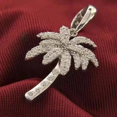 Real Moissanite 2.20Ct Round Cut Women's Pendant 14K White Gold Plated Silver - Image 1 of 4