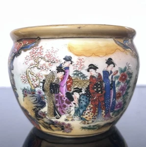 Vintage Satsuma Planter Hand Painted Geisha Flower Pot Moriage Japan Floral - Picture 1 of 11