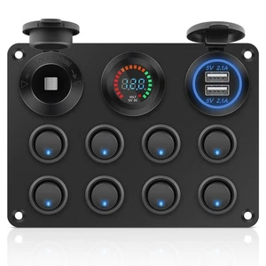 8 Gang Rocker Switch Panel Waterproof USB Cigarette for RV Car Truck Boat 12-24V - Picture 1 of 12