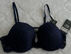 Laura Ashley Bra 38C Push Up Lace Underwire Navy Blue New With Tags
