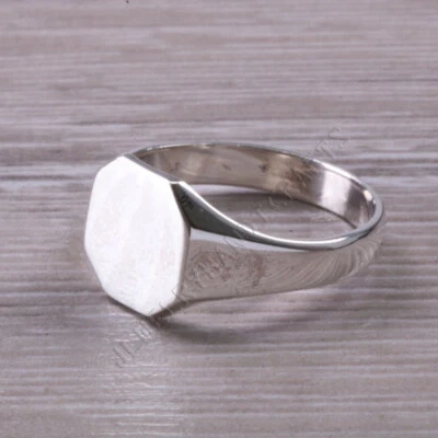 Octagon Signet Ring, Plain Solid 925 Sterling Silver Personalized Gift Ring - Image 1 of 4