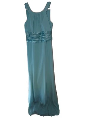 NWT $135 David's Bridal Womens 8 Long Chiffon Formal Gown Bridesmaid Pool Blue  - Image 1 of 4