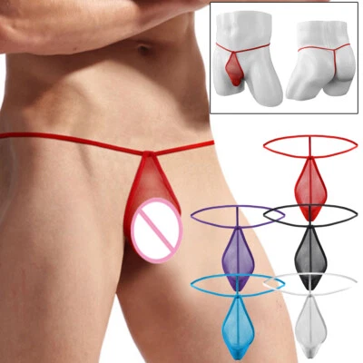 Sexy Hommes Respirant String Micro String Poche Slips Bikini T-Back Sous- / - Immagine 1 di 4