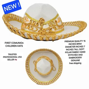 niños mariachi mexicano charro sombrero blanco primera comunión dorado - Imagen 1 de 9
