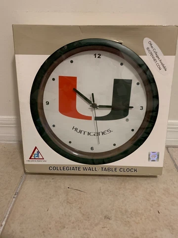 University of Miami Wall/Table Clock NIB Hurricanes Quartz Battery Cover