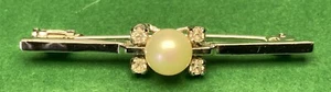 Vintage Faux Pearl Rhinestone Bar Brooch bayonet clasp - Picture 1 of 6