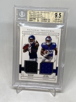 DESHAUN WATSON /GALLMAN 2017 NATIONAL TREASURES ROOKIE JSY RC  /99 BGS 9.5 POP 1 - Image 1 of 4
