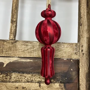 Pretty Hand Blown Glass Christmas Ornament Red Velvet Ornament 7.5” Finial - Picture 1 of 9