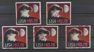 #2122 Used $10.75 Express Mail Wholesale Lot 5 Stamps WITH RED CANCELS LOT11422 - Picture 1 of 1