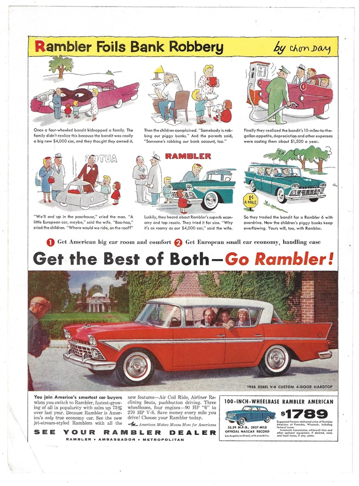 Anuncio impreso Rambler Rebel publicidad vintage coche techo rígido 1958 Foto 1 de 1
