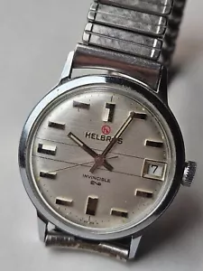 Vintage Men's Helbros Invincible Date Silver Tone Mechanical Watch WORKS - Picture 1 of 5