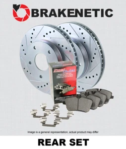 REAR BRAKENETIC Sport Drill Slot Brake Rotors + Ceramic Pads BSK82890 - Picture 1 of 2
