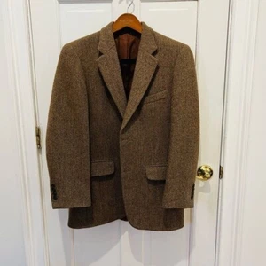 Giacca blazer vintage Lands End Harris tweed uomo 38 R marrone maculato scozzese - Foto 1 di 20