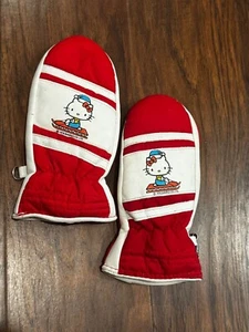 RARO! Guantes de esquí vintage Hello Kitty rojos y blancos de Sanrio 1976 talla juvenil M - Imagen 1 de 7