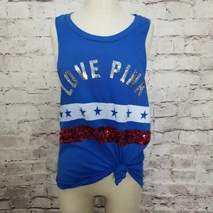 PINK Victorias Secret S Bling Sequins Patriotic Muscle Tank Top Red White Blue - Picture 1 of 10