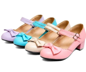 Womens Lolita Ankle Strap Mary Jane Dress Bowknot Low Heels Party Shoes Plus SZ - Picture 1 of 11