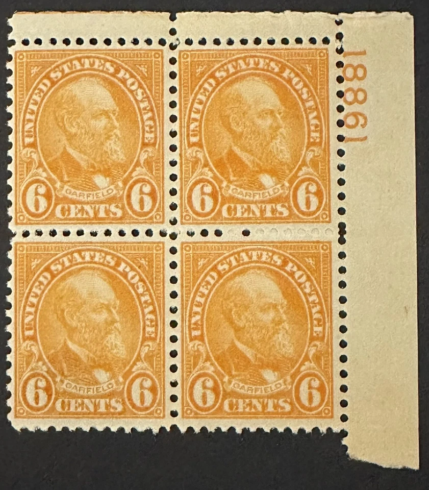 US 6 Cents #638 plate block Of 4 Garfield 1927 MNH OG - Image 1 of 1