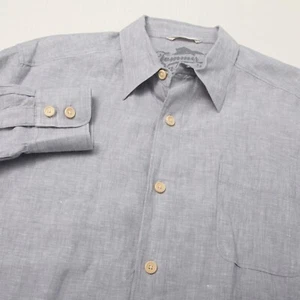 Tommy Bahama Shirt Men Large Blue Linen Chambray Pocket Long Sleeves - Picture 1 of 11