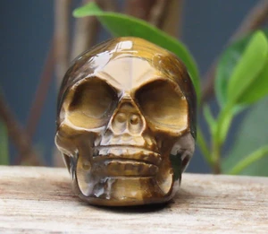 Tiger Eye Crystal Skull Polished Collectors Item Gold & Brown 76 Grams 50mm Long - Picture 1 of 13