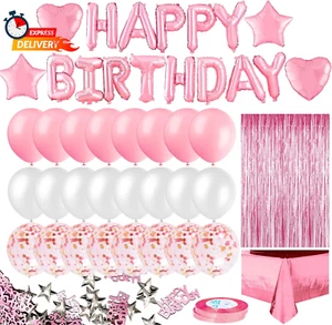 MOVINPE Pink Birthday Party Decoration, Happy Birthday Banner, Rose Gold Fringe  - Picture 1 of 7