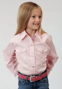 Roper Basics Girls Pink Cotton Solid Poplin L/S Shirt - Picture 1 of 3