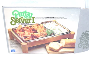 Vintage Corning Party Server I Buffet Party Ständer Host Bernstein Backgeschirr Holz - Bild 1 von 4