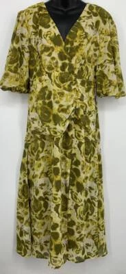 Vestido midi Chelsea 28 verde floral para mujer mediano línea A fluido cuello en V NUEVO NUEVO CON ETIQUETAS Foto 1 de 4