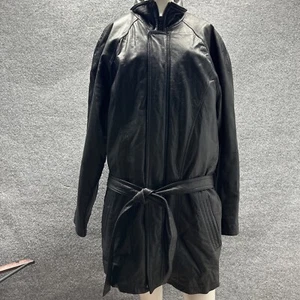 Pelle Wilson Leder Herren großer schwarzer Trench 80er Biker Vintage Y2K gefüttert - Bild 1 von 9