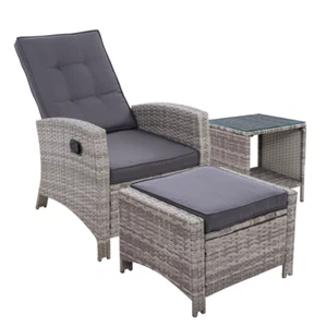 Gardeon 3PC Recliner Chairs Table Sun lounge Wicker Outdoor Furniture Adjustable - Picture 1 of 13