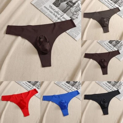 12) Mesh Seamless Briefs Mens Sexy Ice Silk Underwear with Bulge Pouch - Image 1 of 4