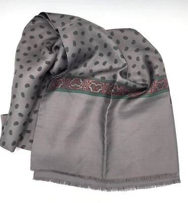 Bufanda de seda de peso pesado - gris con patrón de cachemira 56" x 11" Foto 1 de 4