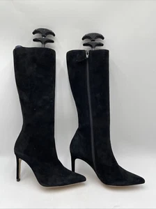 Alexandre Birman Black Suede Pointed Toe Side Zip High Heel Mid Calf Boots 35.5 - Picture 1 of 5