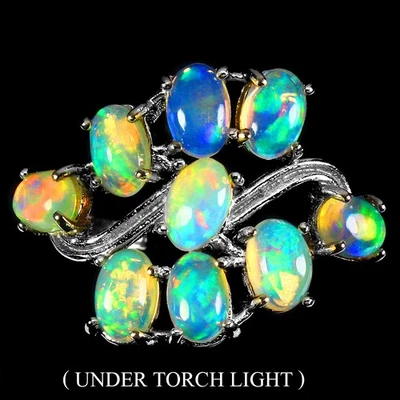 Anello in argento sterling 925 opale di fuoco ovale 6x4 mm gioielli con... - Immagine 1 di 4