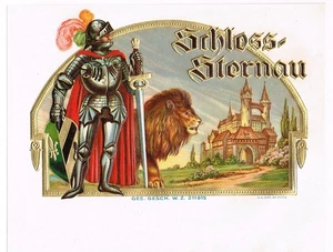 ORIGINAL 1900 CIGAR BOX LABEL ANTIQUE EMBOSSING LION KNIGHT CASTLE TRIMMED - Picture 1 of 1