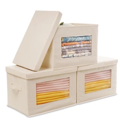 Paquete de 3 contenedores de almacenamiento con tapas, contenedores de almacenamiento plegables de tela con cable suave Ha... Foto 1 de 4