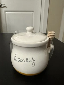 White Honey Jar With Wooden Honey Dipper - Picture 1 of 2